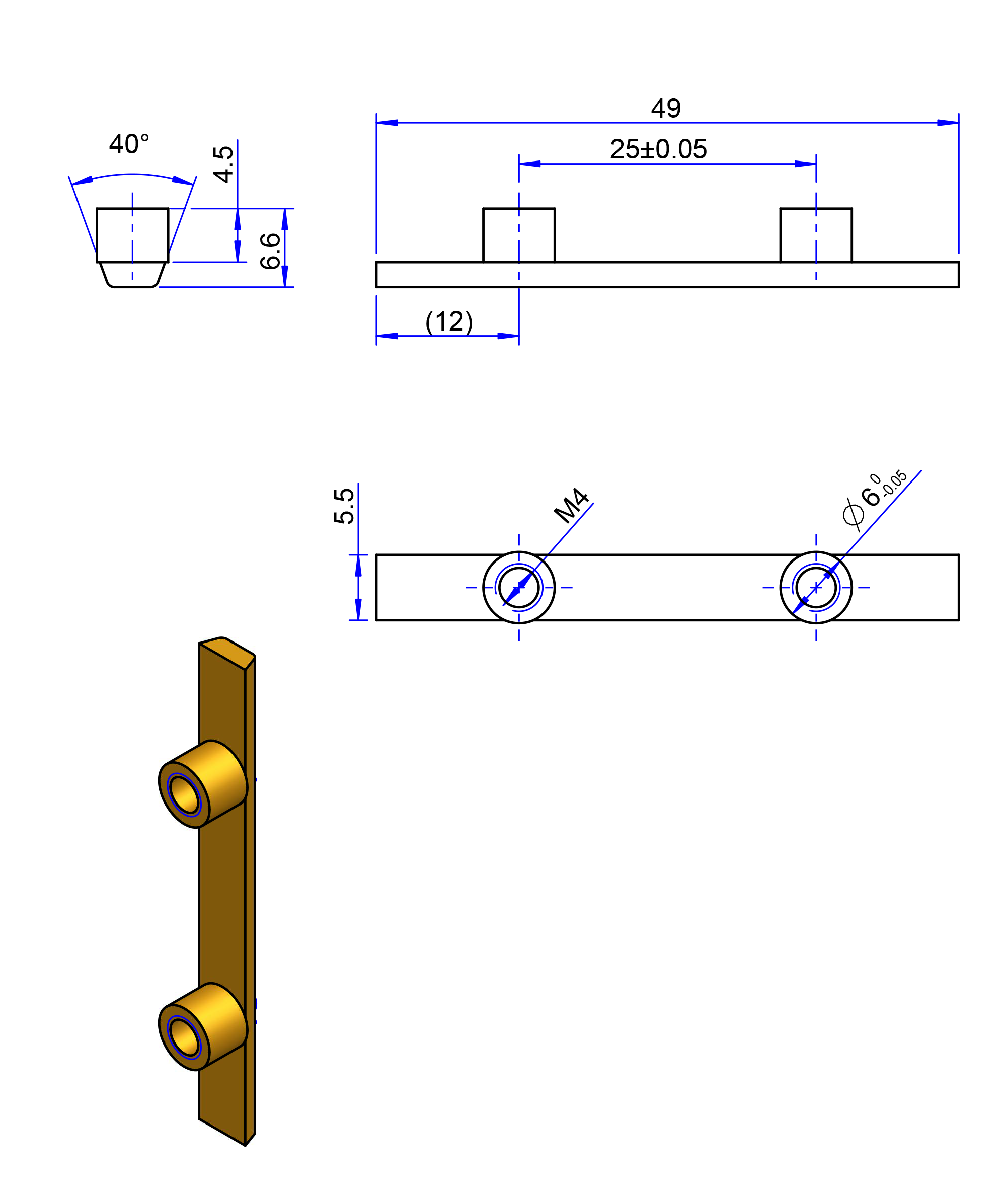 H200 Messing Nockenverbinder / Einlegeschiene / Ersatzzahn